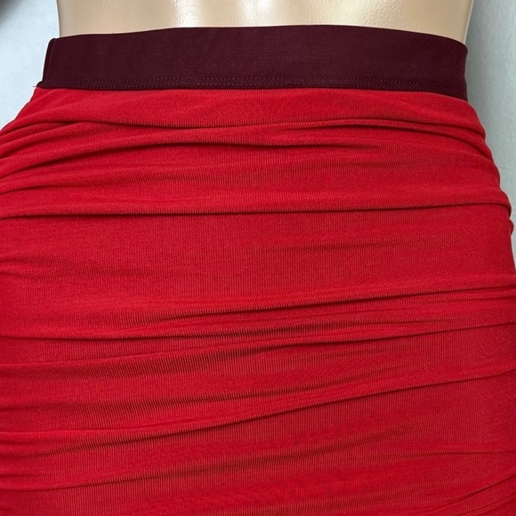 NEW SIMON MILLER REVOLVE RED RUCHED MIDI SKIRT - Picture 3 of 10